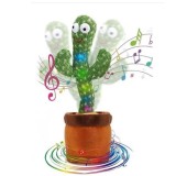 Jucarie Interactiva, Cactus Dansator cu LED-uri colorate si doua accesorii detasabile, Repeta dupa tine, 120 melodii, USB, 33 cm