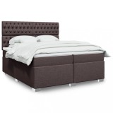 VidaXL Pat box spring cu saltea, maro &icirc;nchis, 200x200 cm, textil