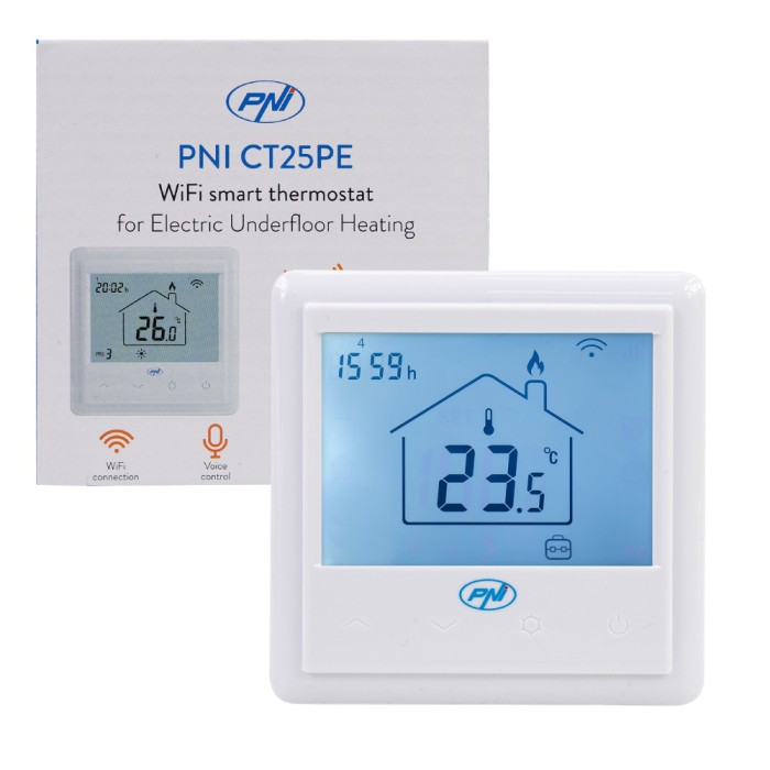 Aproape nou: Termostat inteligent incastrabil PNI CT25PE WiFi, control prin interne