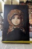 Fetița cu basma roșie ulei rama veche cu mici defecte tablou vechi, Scene gen