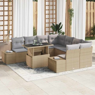 vidaXL Set de canapele pentru grădină Manual 9 pcs bej și gri deschis 3349156 foto