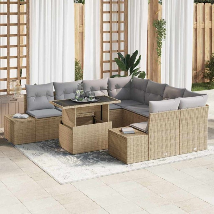 vidaXL Set de canapele pentru grădină Manual 9 pcs bej și gri deschis 3349156