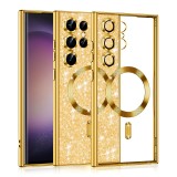 Husa premium Samsung Galaxy S23 Ultra Asteroid GSM Luxury Glitter MagSafe, auriu