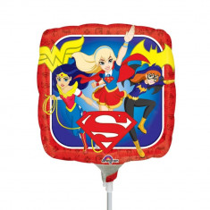 Balon mini folie Super Hero Girls - 23 cm, umflat + bat si rozeta, Amscan 33228 foto