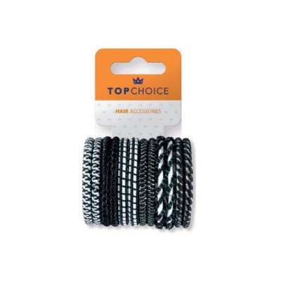 Elastic de par Top Choice, set de 12 bucati, alb-negru foto