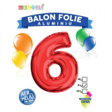 Balon, folie aluminiu, rosu, cifra 6, 81 cm, China