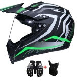 Cumpara ieftin Cască Motocross Full Face Green Pulse Off-Road, cu Vizieră, Mănuși și Cagulă &ndash;