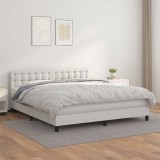 Cumpara ieftin Pat box spring cu saltea, alb, 160x200 cm, piele ecologică