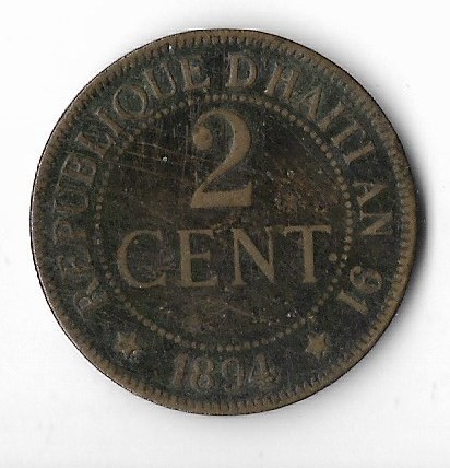 Moneda 2 centimes 1894 - Haiti