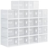 HOMCOM Dulap pentru pantofi modular cu orificii de ventilatie, 18 cuburi 28x36x21cm din plastic PP, alb si transparent | Aosom Romania