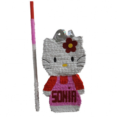 Pinata personalizata model HELLO KITTY, 45 cm, alb+rosu+roz foto