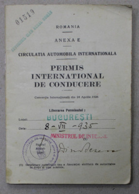 PERMIS INTERNATIONAL DE CONDUCERE , EMIS LA 8 IULIE 1935 foto