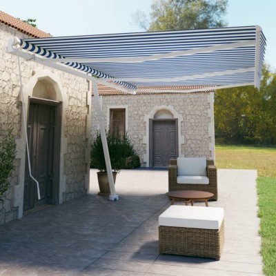 vidaXL Copertină retractabilă manual, albastru și alb, 600x350 cm foto