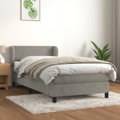 vidaXL Pat box spring cu saltea, gri deschis, 90x190 cm, catifea 3127343