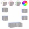 Comode TV de perete cu lumini LED, 5 piese, gri sonoma