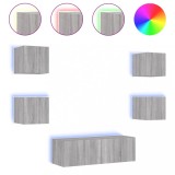 Cumpara ieftin Comode TV de perete cu lumini LED, 5 piese, gri sonoma