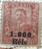 Timbre America Interbelica TMB1AMC Brazilia - 100 reis supratipar 1000 reis