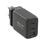 Incarcator retea Tellur TLL151451 GaN, 65W, 2 x USB-C + USB, EU/UK/US, Negru