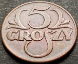 Moneda istorica 5 GROSZY - POLONIA, anul 1938 * cod 5211 = excelenta!