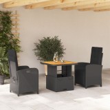 VidaXL Set mobilier de grădină cu perne, 3 piese, negru, poliratan