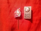 2 Insigne URSS - Personalitati - VI Lenin - comemorare 90 si 100 Ani , metal si email ,h=1,7 si 2,2cm