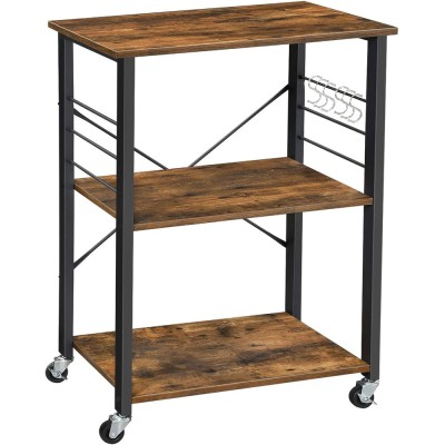 VASAGLE Raft de bucatarie pe roti, carucior de servire cu 3 rafturi, cadru metalic, 40x60x89cm design industrial, maro rustic Household NewTrend foto
