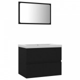 Set mobilier de baie, negru, lemn prelucrat