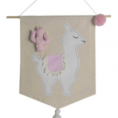 Baner decorativ cu Llama si cactus, pentru camera copiilor, Bristol Atelier, Roz
