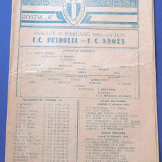 Program meci fotbal PETROLUL PLOIESTI - FC ARGES PITESTI (18.02.1984)