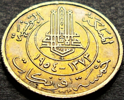 Moneda exotica istorica 5 FRANCI - TUNISIA, anul 1954 * cod 2451 foto