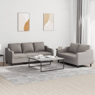 vidaXL Set de canapea cu perne, 2 piese, gri taupe, material textil foto