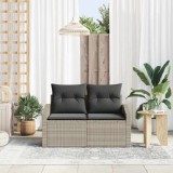 Sofa de grădină pentru 2 persoane cu perne gri din poliratan