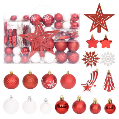 vidaXL Set globuri de Crăciun, 108 piese, roșu și alb foto