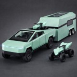 Cumpara ieftin Masinuta de jucarie Tesla Cyber Pickup Truck 1:32, Cybertruck, tehnologie PullBack culoare: verde metalizat, sunet si lumini, material: metal, include