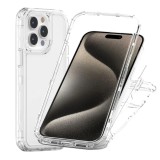 Cumpara ieftin Husa de Protectie, Compatibila Apple iPhone 15, 3 Piese in 1, Antisoc si Antialunecare, Uz Intens, Versatyx - Transparenta