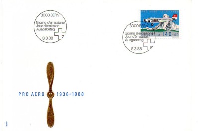 ELVETIA 1988, FDC, Aviatie, Junkers Ju-52 foto