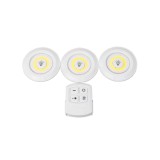 Set 3 lampi LED rotunde cu telecomanda si banda autoadeziva, reglaj intensitate