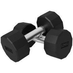 SPORTNOW Set de 2 Gantere de 12 kg din Metal și Cauciuc, Set Gantere Fitness cu M&acirc;ner Antiderapant, 26x14x14 cm, Negru | Aosom Romania
