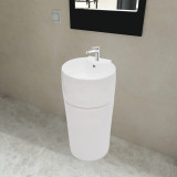 Chiuveta baie cu suport, orificiu robinet/preaplin,rotund,ceramica,alb GartenMobel Dekor, vidaXL