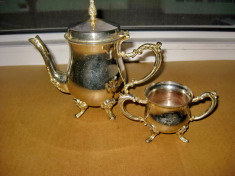 572- Set cafea ceainic zafarnita metal argintat stil Baroc. foto
