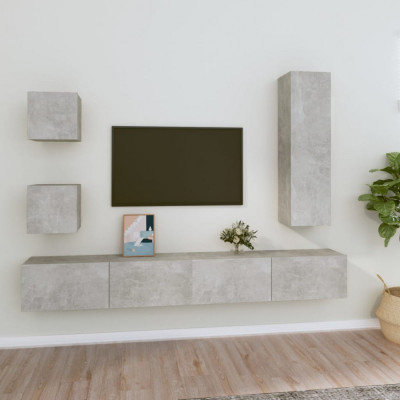 vidaXL Set dulap TV, 5 piese, gri beton, lemn prelucrat foto