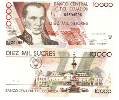 Ecuador 10 000 10000 Sucres 1999 P-127 UNC foto