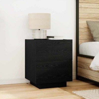 Noptiere cu lumini LED 2 buc Stejar negru 45x40x55 cm foto