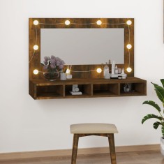Gossi dulap cu oglinda si led, stejar fumuriu, 90x31,5x62 cm