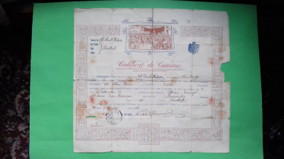 Dobrogea Constanta Certificat de cununie Comuna Constanta 1913 foto