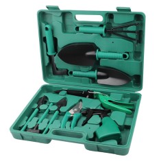 Set 10 accesorii pentru gradinarit geanta depozitare inclusa, otel inoxidabil, 37 x 28 cm, verde