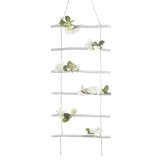 Decorațiune Suspendabilă, Scară Lemn, Flori Albe și Fluturi, 57x5x30cm, Oem