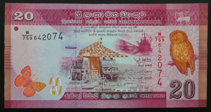 BANCNOTA EXOTICA 20 RUPII - SRI LANKA, anul 2022 * cod 117 = UNC * De la Rue