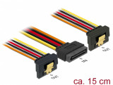 Cablu alimentare SATA 15 pini la 2 x SATA clips metalic unghi T-M, Delock 60145