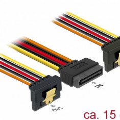 Cablu alimentare SATA 15 pini la 2 x SATA clips metalic unghi T-M, Delock 60145